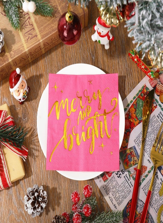 Whaline 80Pcs Christmas Cocktail Napkin Gold Foil Merry and Bright Disposable Paper Napkin Pink Beverage Napkin for Xmas Winter Party Decor - Image 4